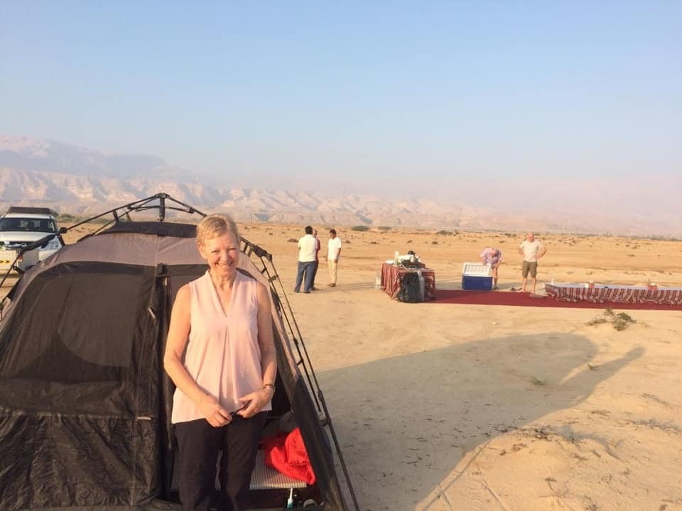 Edwina Whitwell camping in the desert in Oman